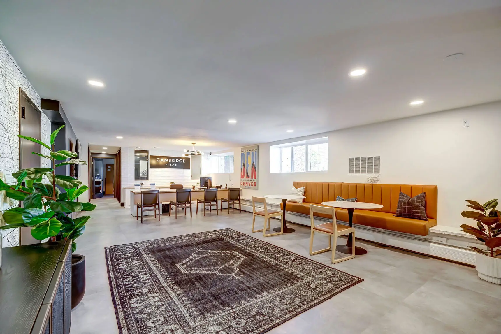 Clubhouse with table seating and reception desk